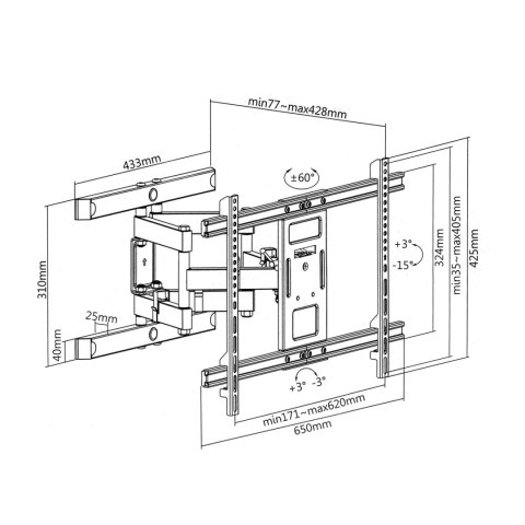 Uchwyt do telewizora Maclean, max VESA 600x400, 37-85", 60kg, czarny, MC-881