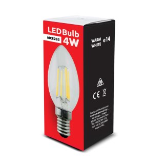 Żarówka Maclean, Filamentowa LED E14, 4W, 230V, WW ciepła biała 3000K, 400lm, Retro edison ozdobna świeczka C35, MCE285