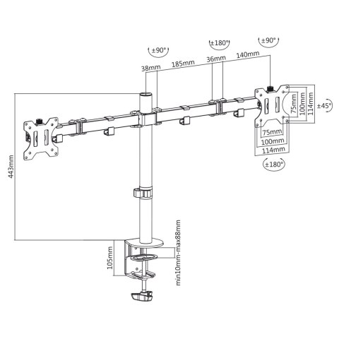 Uchwyt biurkowy na 2 monitory LCD Maclean, 17-32", 2x 8kg, MC-884