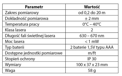 Dalmierz laserowy, zasięg 20 m