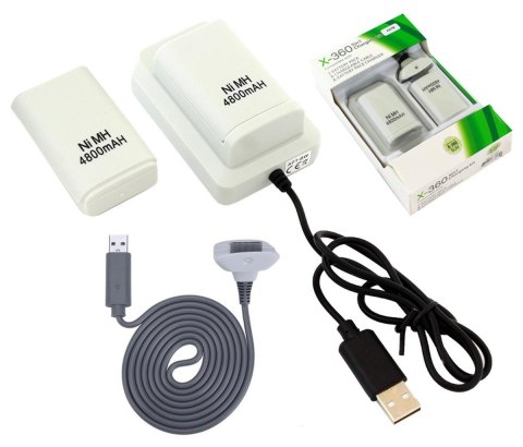 KX7B 2x bateria xbox 360 kabel usb white