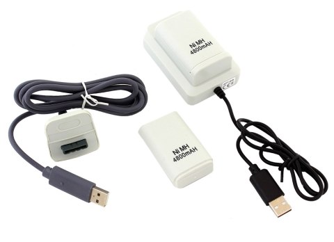 KX7B 2x bateria xbox 360 kabel usb white