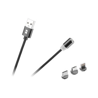 Kabel USB magnetyczny 3w1 microUSB, USB typu C, Lightning 100 cm czarny