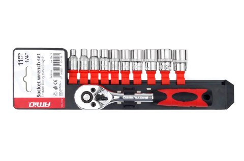 Klucz nasadowy grzechotka zestaw 11 szt. 1/4" 4-13mm amio-02413