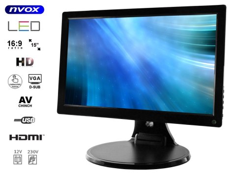 Monitor dotykowy ips led 15.6cali full hd vga hdmi usb av 12v 230v