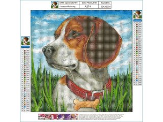 Haft Diamentowy, Obraz, Mozaika Diamentowa Diamond Painting, PIES BEAGLE 30x30cm