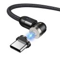 Magnetyczny kabel Maclean, Kątowy, Wspiera Fast Charging, USB C 3w1, 9V/2A, 5V/3A, Nylonowy oplot w kolorze czarnym, 2m, MCE47