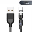 Magnetyczny kabel Maclean, Kątowy, Wspiera Fast Charging, USB C 3w1, 9V/2A, 5V/3A, Nylonowy oplot w kolorze czarnym, 2m, MCE47