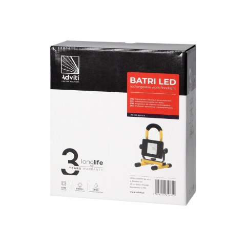 BATRI LED 10W, Naświetlacz roboczy, przenośny z akumulatorem, 800lm, IP65, 6500K, 2200mAh