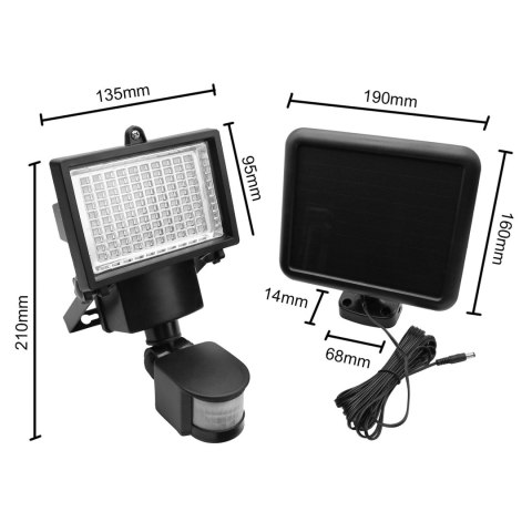 Solarny naświetlacz LED z czujnikiem ruchu Maclean Energy IP44, 6W, 360lm, 6000K zimna biała, akumulator Li-ion 2400 mAh, 5,5V D