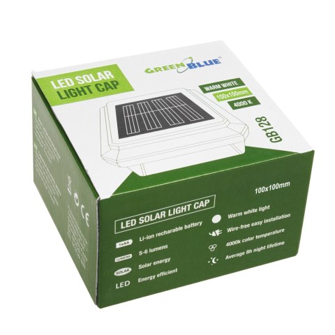 Lampa solarna LED na słupek GreenBlue, 100x100mm, daszek kopertowy, GB128