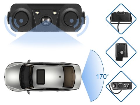 Samochodowa kamera cofania z czujnikami parkowania 12v