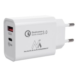 Ładowarka sieciowa 20W Maclean, PD, Power Delivery, Qualcomm Quick Charge, QC 3.0, 5V3A/9V2.22A/12V1.67A, biała, MCE485W