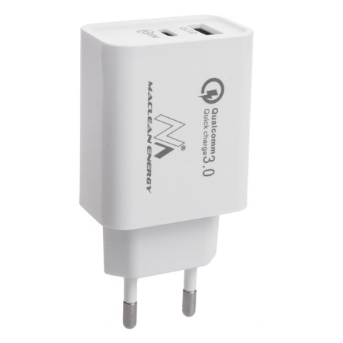 Ładowarka sieciowa 20W Maclean, PD, Power Delivery, Qualcomm Quick Charge, QC 3.0, 5V3A/9V2.22A/12V1.67A, biała, MCE485W