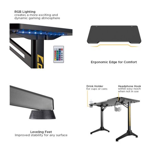 Biurko gamingowe czarno-czerwone NanoRS 100kg max, wysokość 750mm, podświetlenie LED RGB, RS701