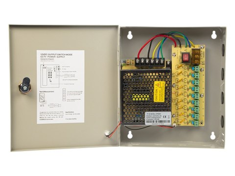 77-913# Zasilacz centralny kamer 9 kanałów bl-cps9c/12v10a metalowy zbiorczy