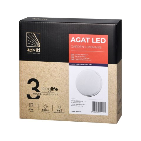 AGAT LED 10W, oprawa ogrodowa, 800lm, IP54, 4000K, biała