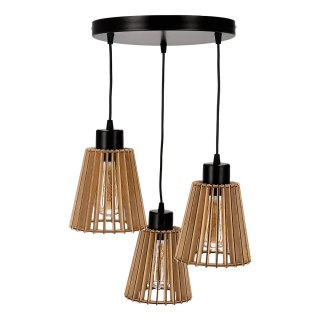 DELOS 3P E27, lampa wisząca, max. 3x60W, czarna, drewno, okrągła