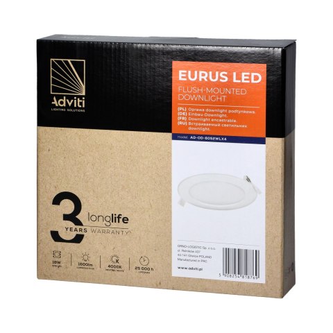 EURUS LED 18W, oprawa downlight, podtynkowa, okrągła, 1600lm, 4000K, biała, wbudowany zasilacz LED