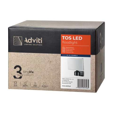 TOS LED 30W naświetlacz ogrodowy LED, 2200lm, IP65, 4000K, PC, czarny