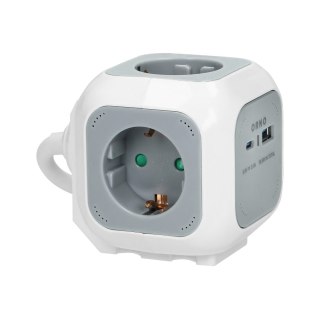 Przedłużacz 4x2P+Z (Schuko), ładowarka USB A+C, Quick charge, 1,4m H05VV-F 3x1,5mm?, szary