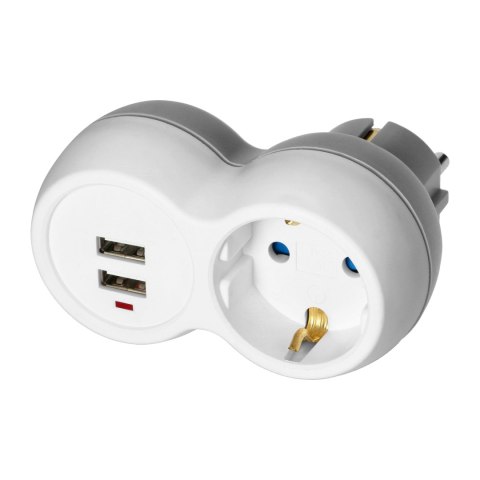 Rozgałęźnik 2P+Z (Schuko) z ładowarką 2xUSB, biało-szary