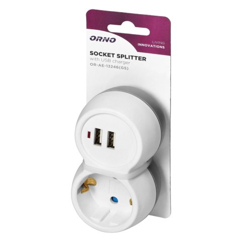 Rozgałęźnik 2P+Z (Schuko) z ładowarką 2xUSB, biało-szary