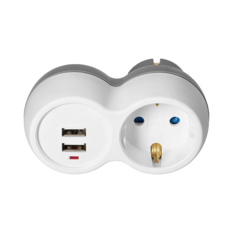 Rozgałęźnik 2P+Z (Schuko) z ładowarką 2xUSB, biało-szary