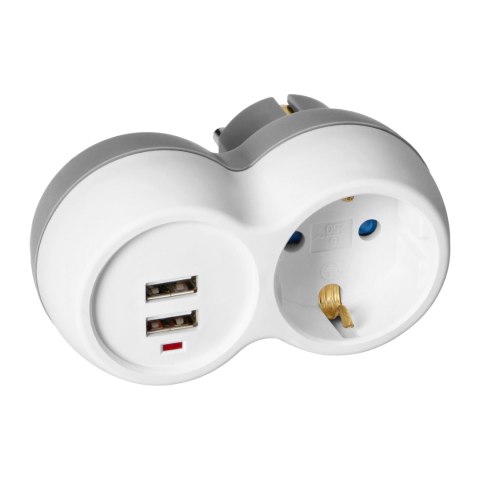 Rozgałęźnik 2P+Z (Schuko) z ładowarką 2xUSB, biało-szary