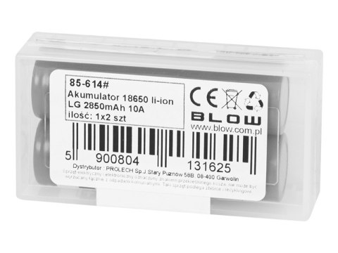 85-614# Akumulator 18650 li-ion lg 2850 10a 2szt 3,6v + box na dwa akumulatory