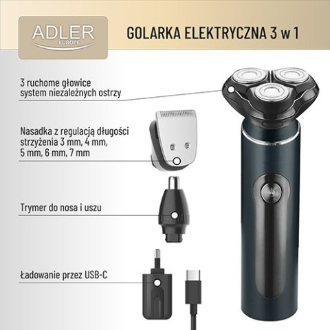 ADEG 2940 Golarka elektryczna 3 w 1 - usb + etui