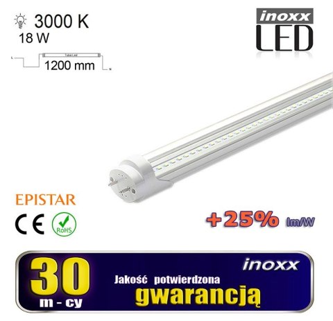 Świetlówka led 120cm 18w t8 3000k g13 ciepła przezroczysta dwustronna