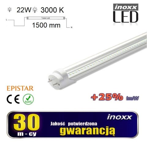 Świetlówka led 150cm 22w t8 3000k g13 ciepła przezroczysta dwustronna