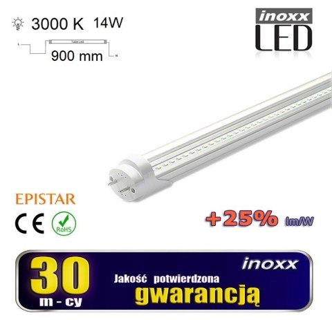 Świetlówka led 90cm 14w t8 3000k g13 ciepła przezroczysta dwustronna