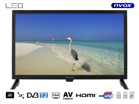 Telewizor nvox digital hdtv led 24cali z tunerem dvbt/t2 hevc/h.265 12/24/230v