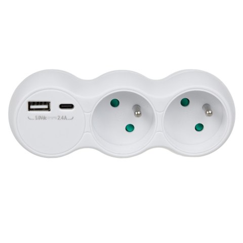 Gniazdko prądowe Maclean, rozgałęźnik z 2 gniazdami, 2x USB A/C, typu E, 2x16A, MCE339 E