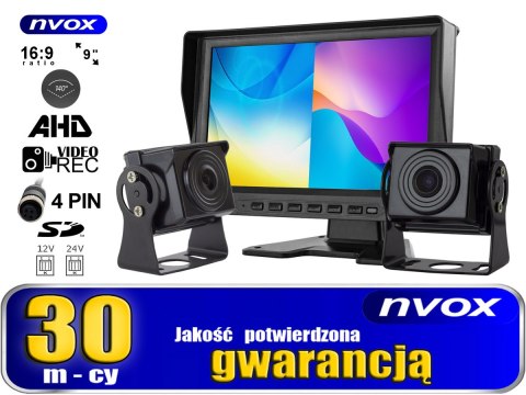 Monitor samochodowy lcd 9cali ahd 4pin z funkcją rejestratora 12v 24v oraz 2 kamery ahd