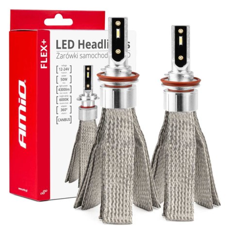 Żarówki samochodowe led flex+ h8 h9 h11 h16 12v 24v 6000k canbus amio-03663