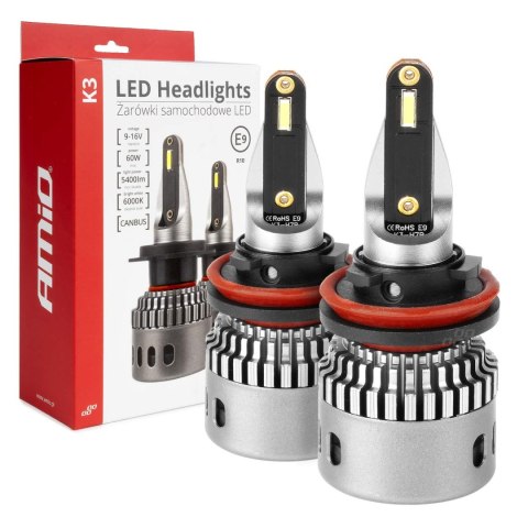 Żarówki samochodowe led seria k3 h8 h9 h11 h16 12v 6000k canbus amio-03686