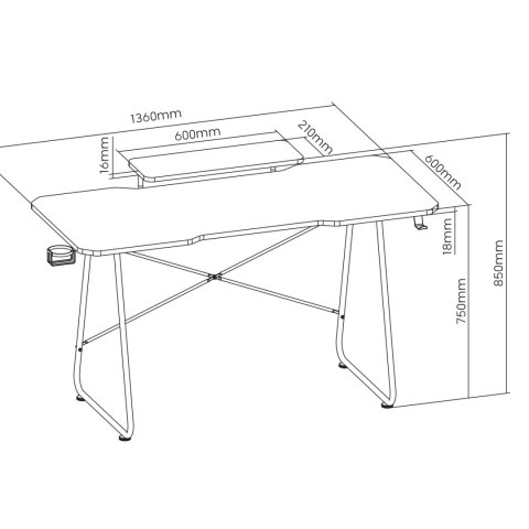 Biurko gamingowe z półką na monitor NanoRS, 50kg max, wysokość 850mm, czarne, RS170