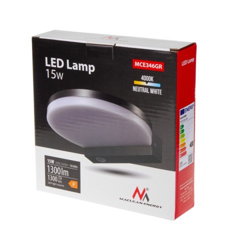 Lampa LED Maclean, kolor szary, 15W, IP65, 1300lm, barwa neutralna biała (4000K) MCE346 GR