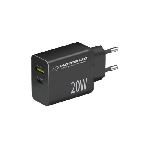 EZC105K Esperanza ładowarka sieciowa 20w usb-c pd 20w / usb-a qc 3.0 18w czarna