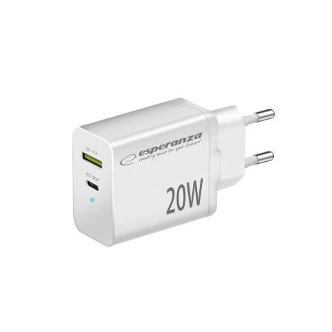 EZC105W Esperanza ładowarka sieciowa 20w usb-c pd 20w / usb-a qc 3.0 18w biała