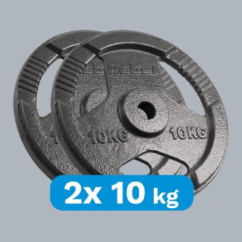 Zestaw obciążeń żeliwnych 2x10kg, otwór 31mm, talerz z uchwytami, REBEL ACTIVE