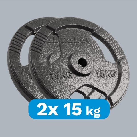 Zestaw obciążeń żeliwnych 2x15kg, otwór 31mm, talerz z uchwytami, REBEL ACTIVE