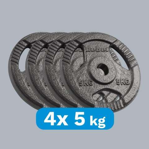 Zestaw obciążeń żeliwnych 4x5kg, otwór 31mm, talerz z uchwytami, REBEL ACTIVE