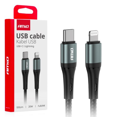 Kabel do ładowania usb-c - iphone lightning 20w 100cm amio-03916