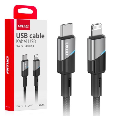 Kabel do ładowania usb-c - iphone lightning 20w 100cm amio-03928