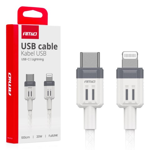 Kabel do ładowania usb-c - iphone lightning fulllink 20w 100cm amio-03910