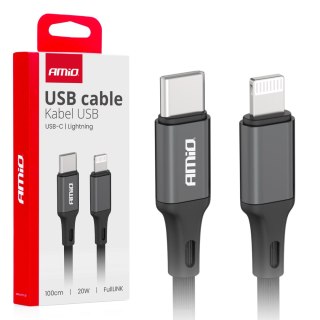 Kabel do ładowania usb-c - lightning iphone pd 20w 100cm fulllink amio-03904